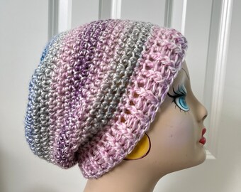 Crochet Hat, Ladies Hat, Slouchy Hat, Lavender Blue Hat, Handmade Hat, Soft Hat, Winter Cap, Handmade Cap, Soft Beanie, Acrylic, Teen Hat