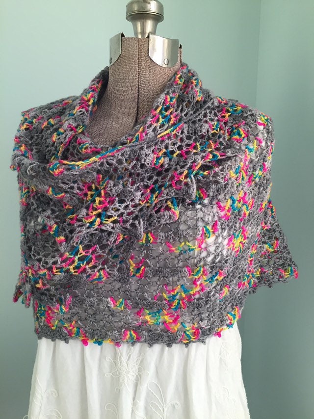 Crochet Shawl, Handmade Shawl, Soft Shawl, Wool Shawl, Colorful Shawl, Lacy  Wrap, Asymmetrical Wrap, Nursing Privacy Drape, Boho Wrap 