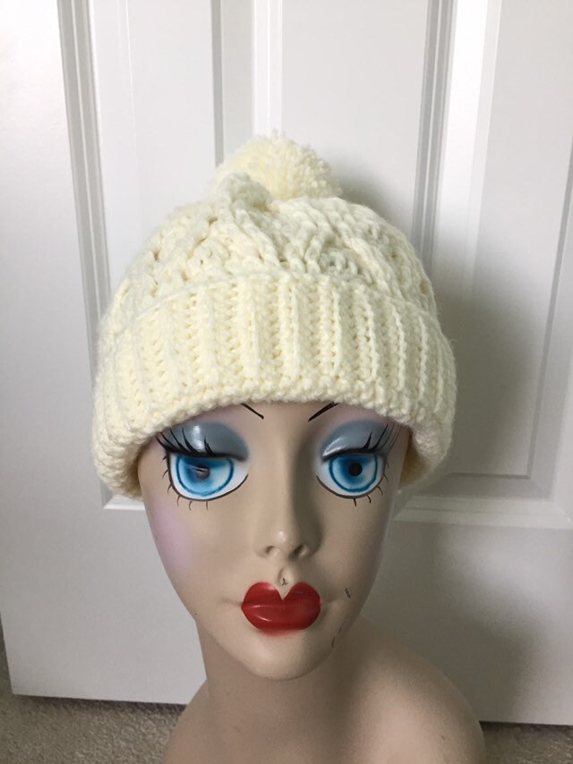 Crochet Hat, Cream Hat, Handmade Hat, Ladies Teens Cap, Ivory Hat