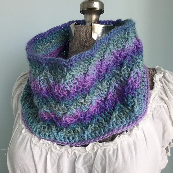 Aqua Blue Scarf, Cowl Scarf, Lavender, Crochet Cowl, Cool Colors, Pastel Scarf, Crochet Snood