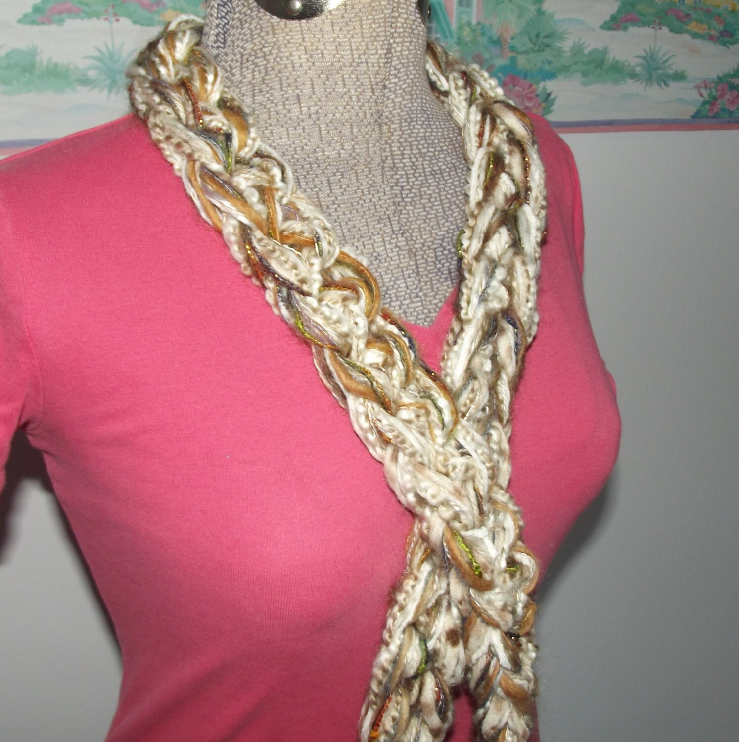 Crochet Scarf, Boa Scarf, Chunky Scarf, Cream, Toffee, Caramel