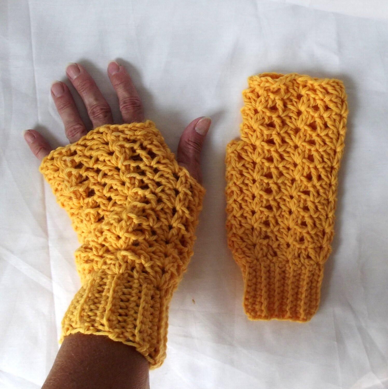 Crochet Fingerless Gloves Marigold Yellow Texting Gloves Boho Etsy