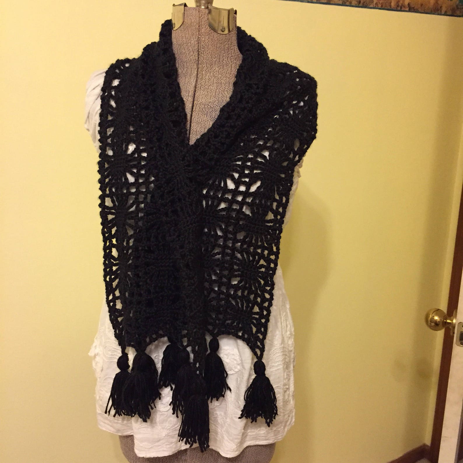 Black Shawl Spider Web Shawl Crochet Wrap Super Scarf Soft Lacy