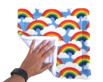 Fleece Pee Potty Pad for Guinea Pigs, Hedgehogs and Small Pets | Rainbows and Clouds Print