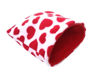 Fleece Snuggle Sack for Small Pets | Sleeping Bag | Bonding Bag | Red Hearts Pattern