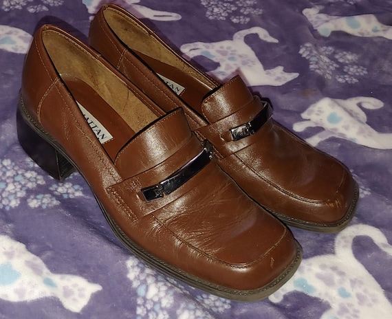 Manhattan Collection Brown Chunky Heel Loafers