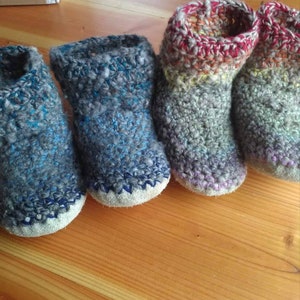 Custom Made Handmade adults unisex sheepskin sole slippers with crochet wool alpaca mix uppers barefoot friendly