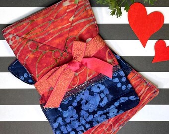 Mug Rugs, Coasters, Quilt Coasters, Blue, Red Mini Quilt, Coffee Coasters, Handsewn, Gift Set, 2 pcs, 6x4" Each