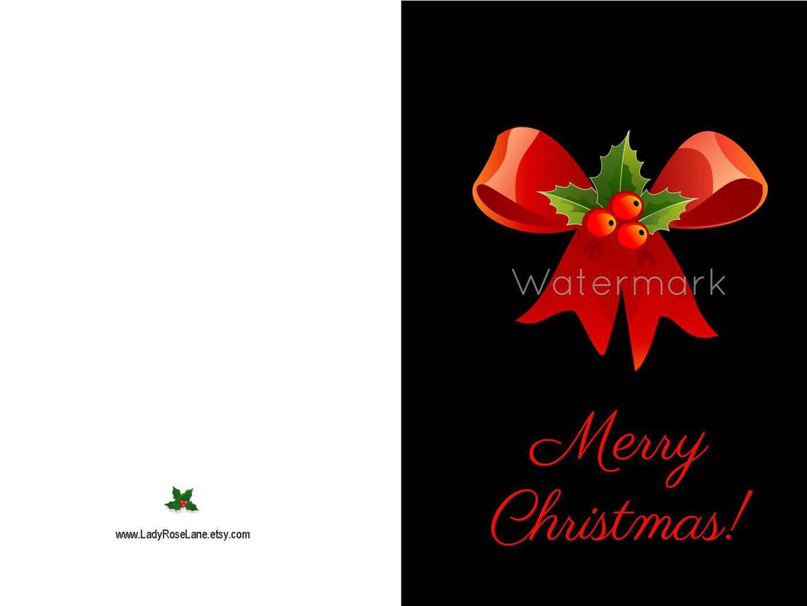 Printable Christmas Card, Red Bow Christmas Card, Christmas Card Download, 5x7 Christmas Card ...