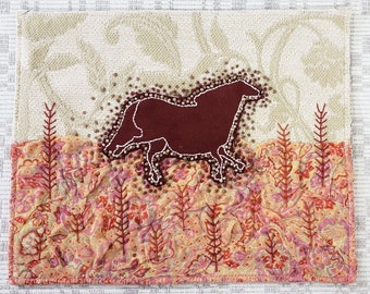 Galloping Free Spirit Horse Folk Art Textile Picture