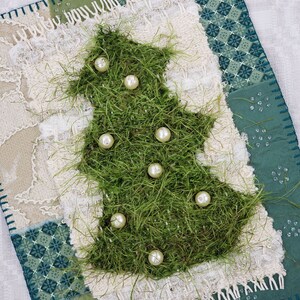 Pearls & Pine Everlasting Woven, Beaded, Embroidered Folk Art Textile Picture