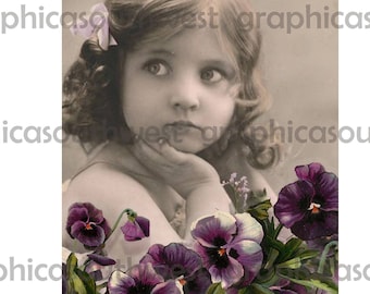 Pansy Valentines Postcards 4x6 Instant download high-resolution digital download