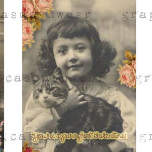 Instant download high resolution digital download Cat and Dog Valentine Postcards 4x6