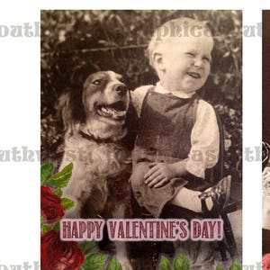 Instant download high resolution digital download Kids with Dogs Valentine Postcards 4x6