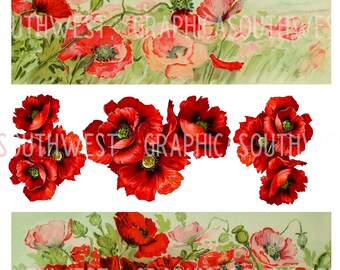 POPPIES 3 sheets printables Instant download high resolution digital file