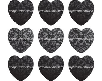 Digital File Instant download Black Brocade Hearts