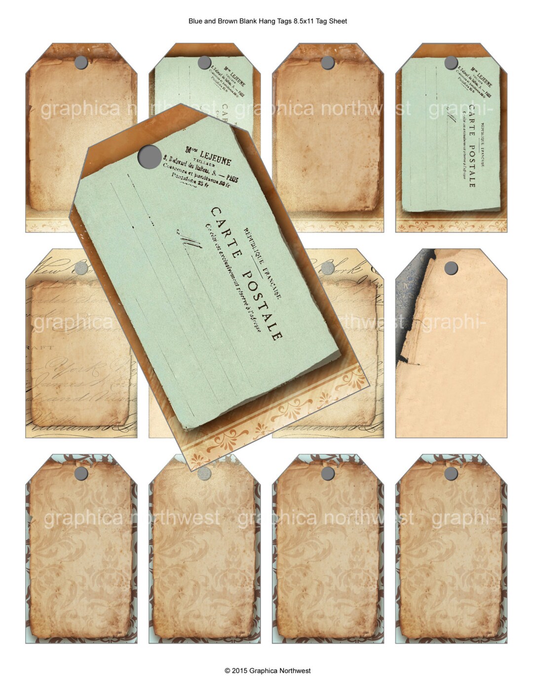 Blue File Tags Instant Download High Resolution Digital File Blue and Brown Blank Tags ...