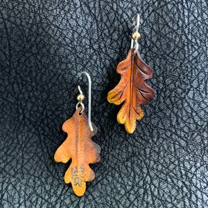 Oak Leaf Leather Earrings Brown, Orange, Yellow image 3