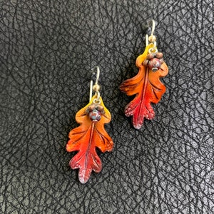 Oak Leaf & Acorn Earrings Yellow, Orange, Red, and Burgundy image 1