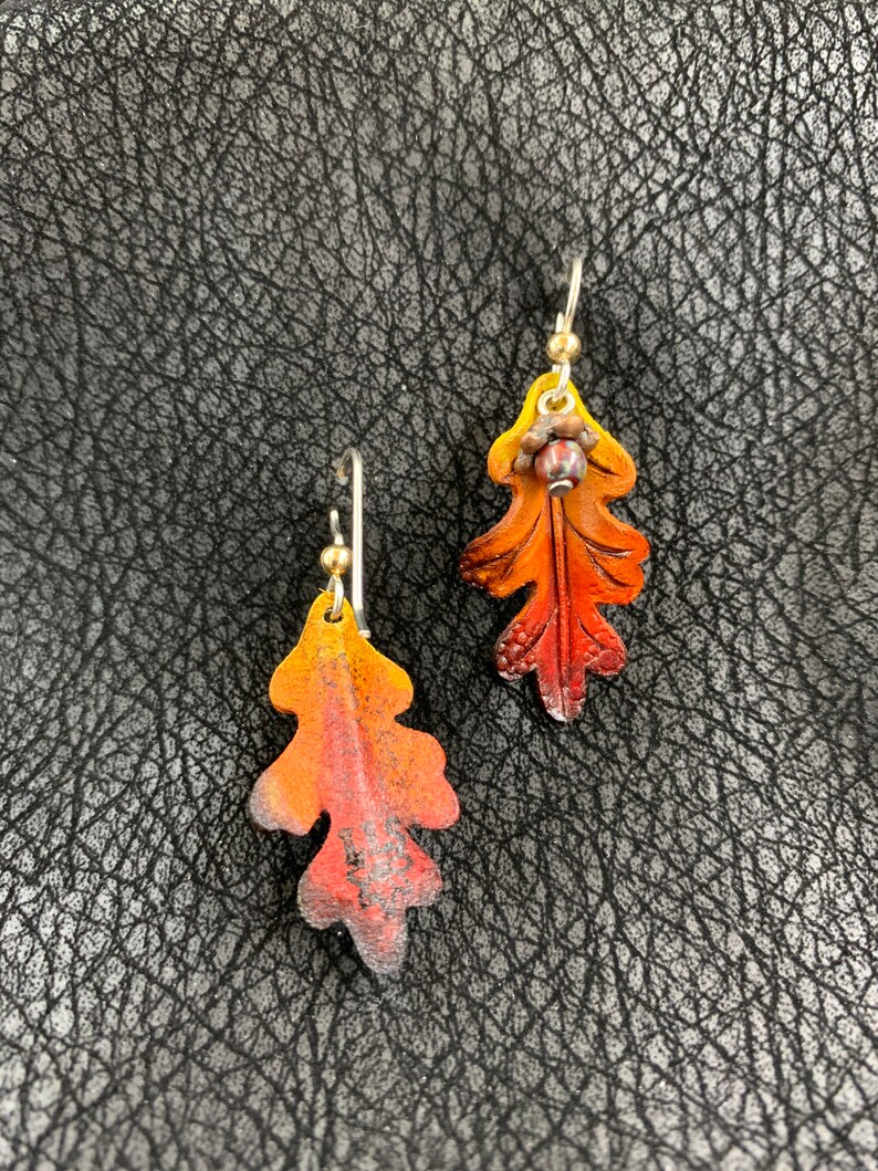 Oak Leaf & Acorn Earrings Yellow, Orange, Red, and Burgundy image 3