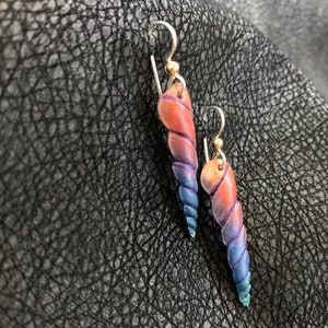 Unicorn Horn Leather Earrings Sterling Silver Ear Wire, Rainbow, Iridescent, Gold, Pink, Purple, Blue, Green image 2