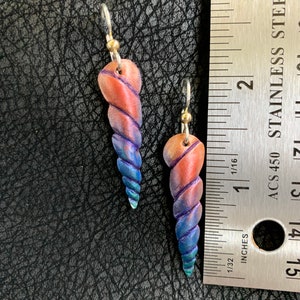 Unicorn Horn Leather Earrings Sterling Silver Ear Wire, Rainbow, Iridescent, Gold, Pink, Purple, Blue, Green image 4