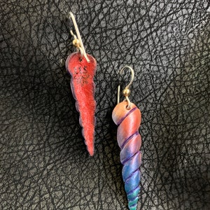 Unicorn Horn Leather Earrings Sterling Silver Ear Wire, Rainbow, Iridescent, Gold, Pink, Purple, Blue, Green image 3