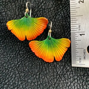 Ginko Leaf Leather Earrings Yellow, Orange, Red, & Green image 4