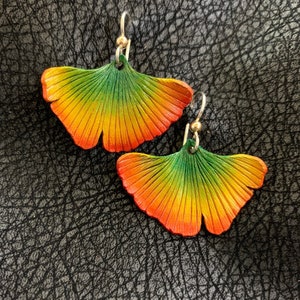 Ginko Leaf Leather Earrings Yellow, Orange, Red, & Green image 1