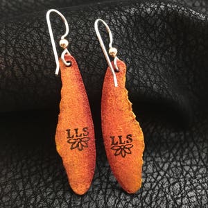Dragonfly Wings Leather Earrings Sterling Silver Ear Wires, Orange and Yellow image 2