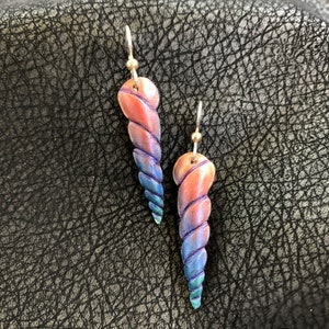 Unicorn Horn Leather Earrings Sterling Silver Ear Wire, Rainbow, Iridescent, Gold, Pink, Purple, Blue, Green image 1