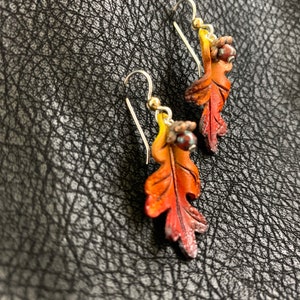 Oak Leaf & Acorn Earrings Yellow, Orange, Red, and Burgundy image 2