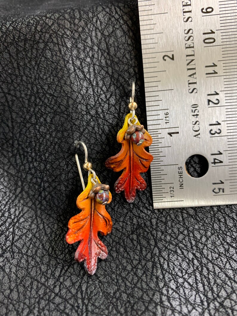 Oak Leaf & Acorn Earrings Yellow, Orange, Red, and Burgundy image 4