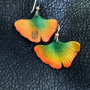 Ginko Leaf Leather Earrings Yellow, Orange, Red, & Green image 3