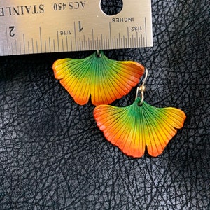 Ginko Leaf Leather Earrings Yellow, Orange, Red, & Green image 5