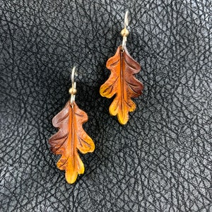 Oak Leaf Leather Earrings Brown, Orange, Yellow image 1