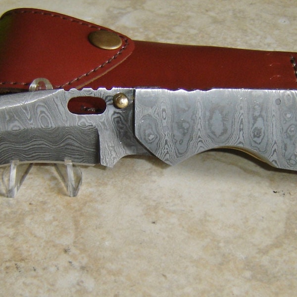 Custom Made "WARREN" Damascus Steel Folding Knife, Modified TANTO Point  Blade, Solid Damascus Handle, Liner Locking!!!, MW1-1