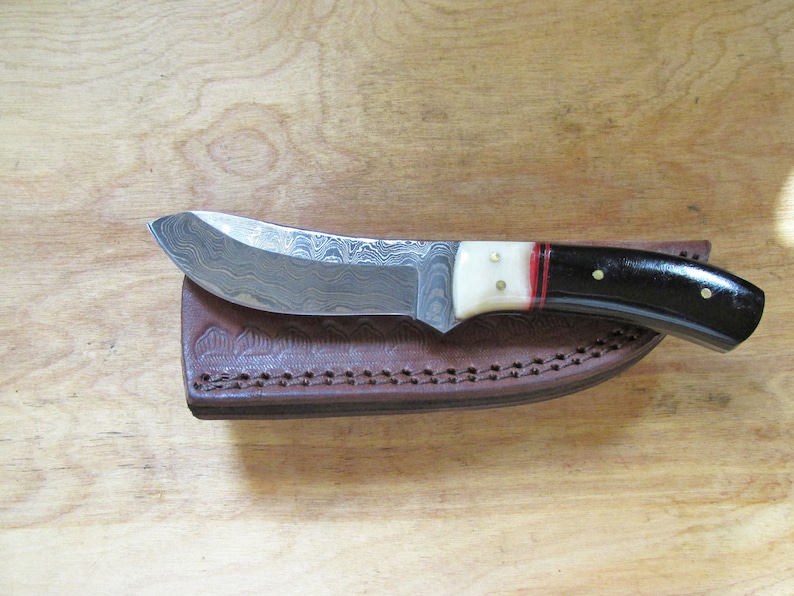 Hand Made Damascus Steel Fixed Blade Hunting Knife,Warren 7 Length OW17F-42 Camel And Buffalo Handle