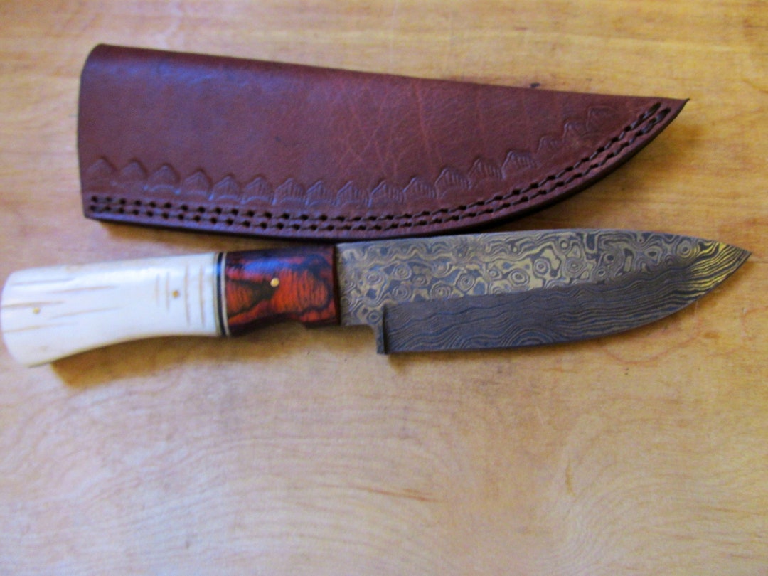 Warren Damascus Steel Fixed Blade Hunting Knife Camel - Etsy