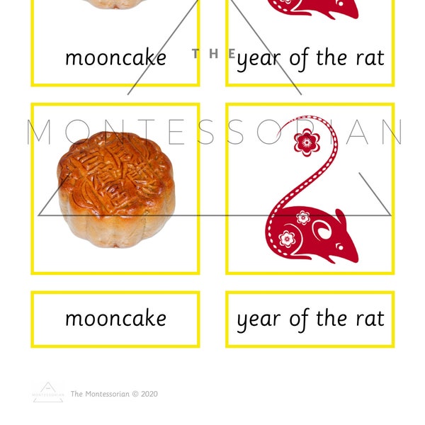 Chinese New Year (Year of the Rat) Three Part Cards for Educational Matching PDF Digital File