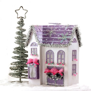 Plantilla PDF de la casa de pueblo navideña en miniatura Anastasia para hacer y decorar con papel