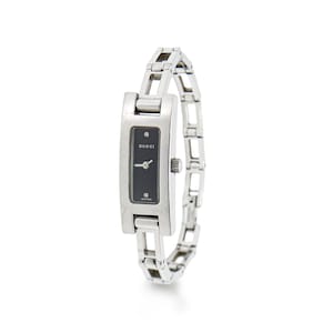 Authentic GUCCI Stainless Steel Black Dial Diamond Bracelet Watch