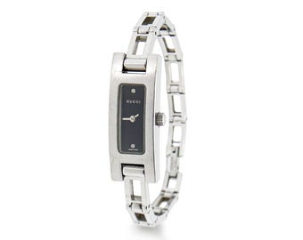 Authentic GUCCI Stainless Steel Black Dial Diamond Bracelet Watch