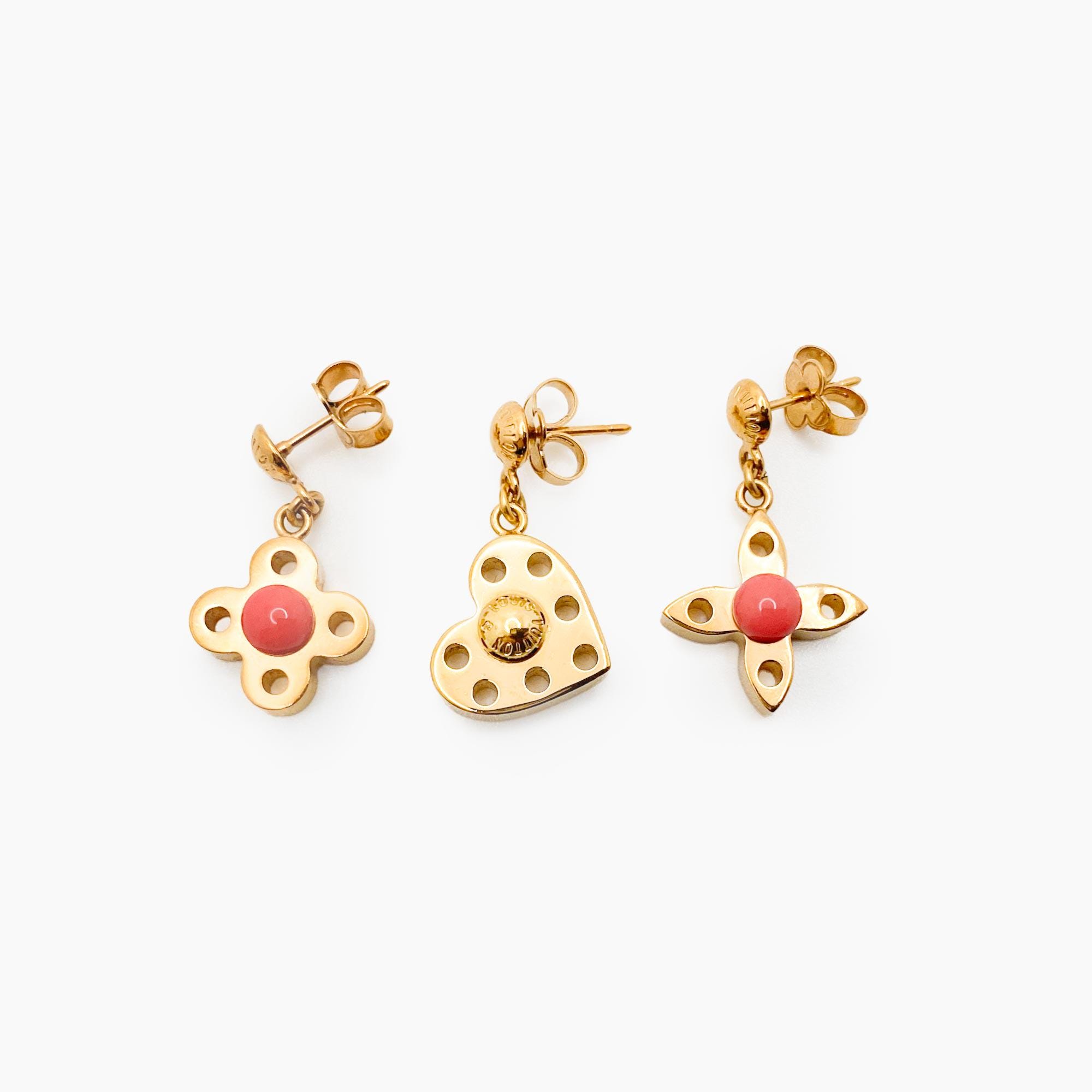 Authentic LOUIS VUITTON Earrings, 3 Piece Flower Monogram Heart