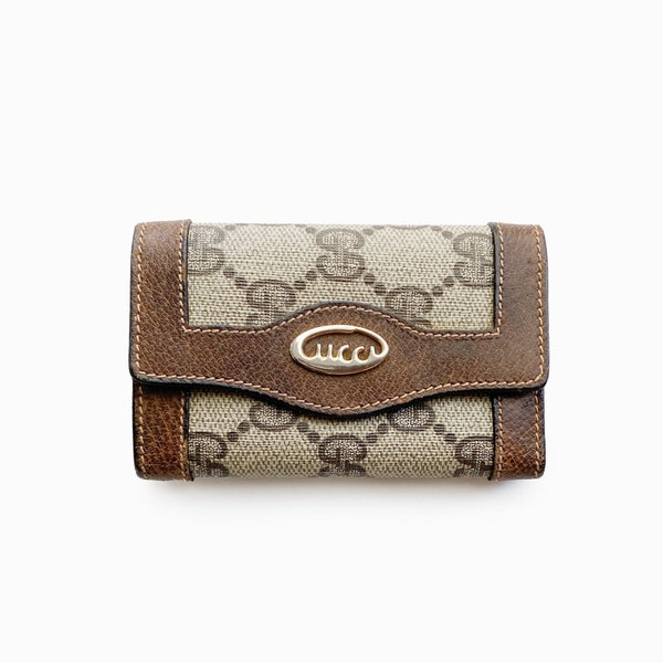 Authentic GUCCI GG Supreme Canvas Pigskin Leather 6-Key Holder Case