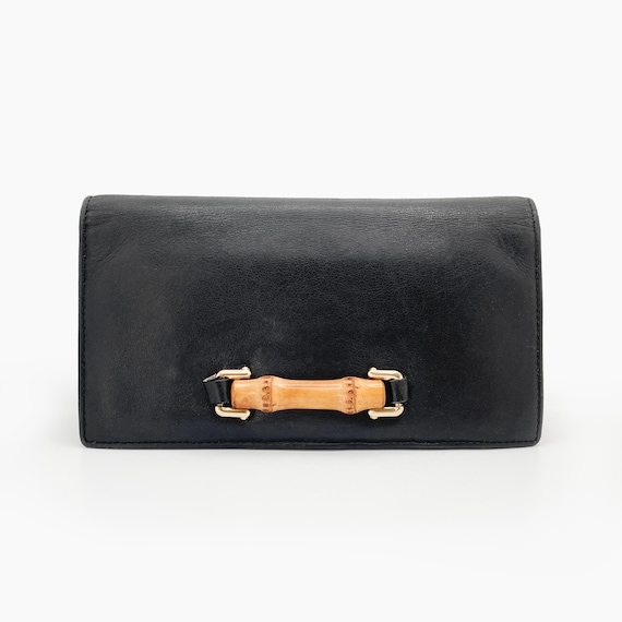 Authentic GUCCI Bamboo Bar Black Leather Card Cas… - image 1