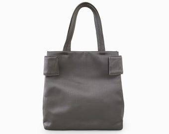 Authentic PRADA Triangle Logo Small Tote Bag - Silver Gray Fabric