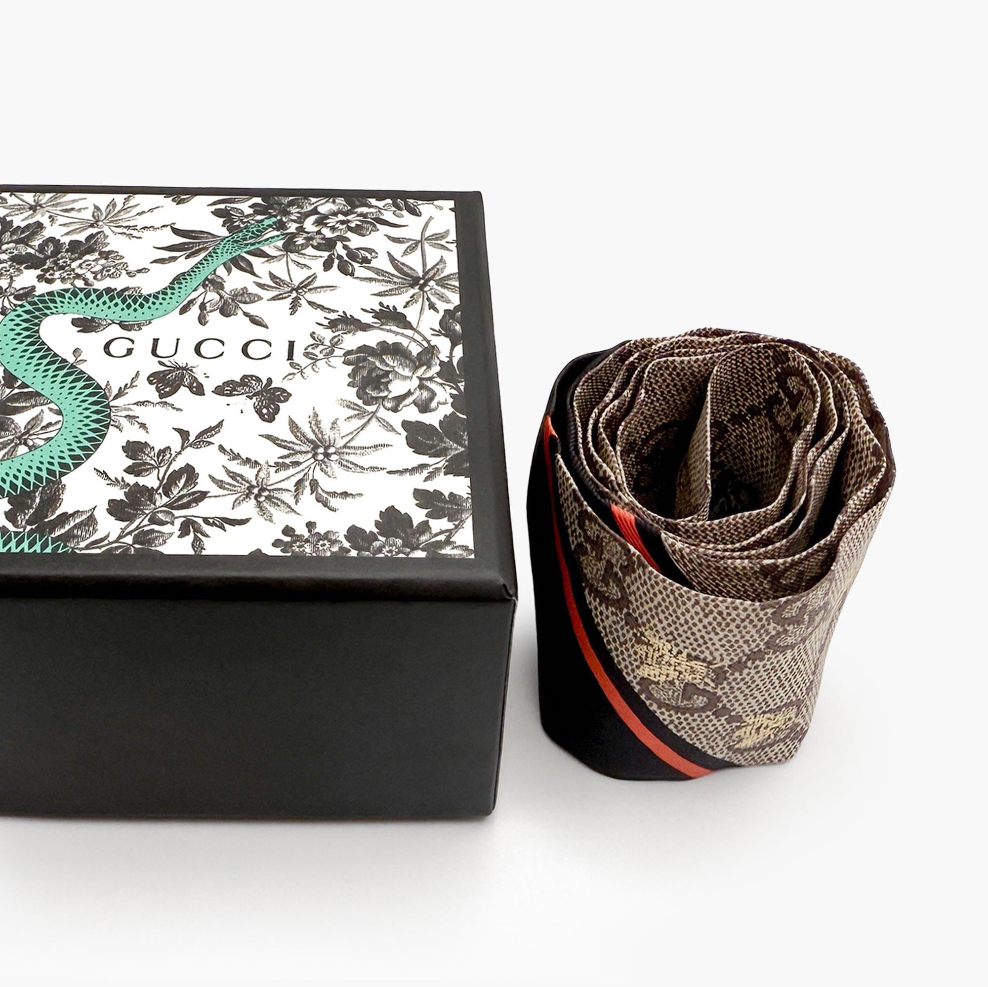 Authentic GUCCI Silk GG Monogram Bee Twilly, Bandeau, Ribbon Scarf