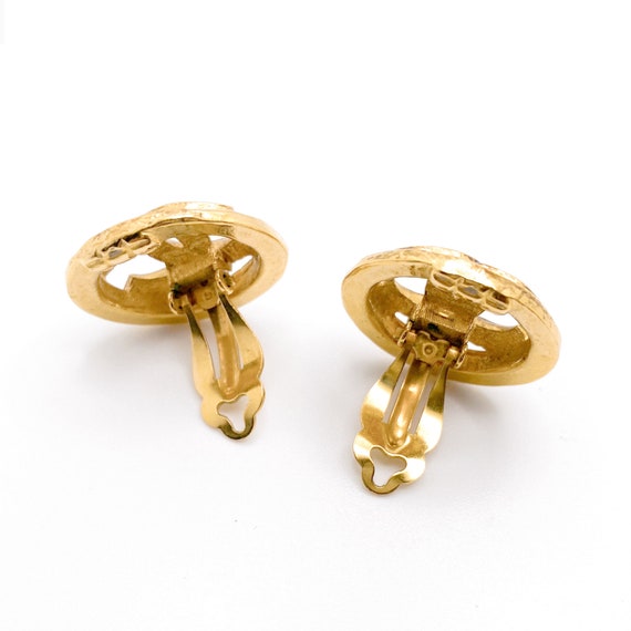 Authentic CHANEL Gold Tone Metal CC Clip On Earri… - image 5