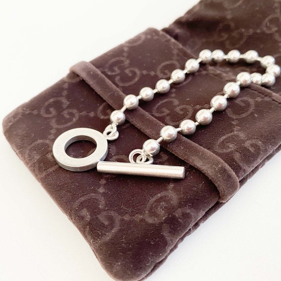 Authentic GUCCI Silver Ball Chain Toggle Clasp Br… - image 10